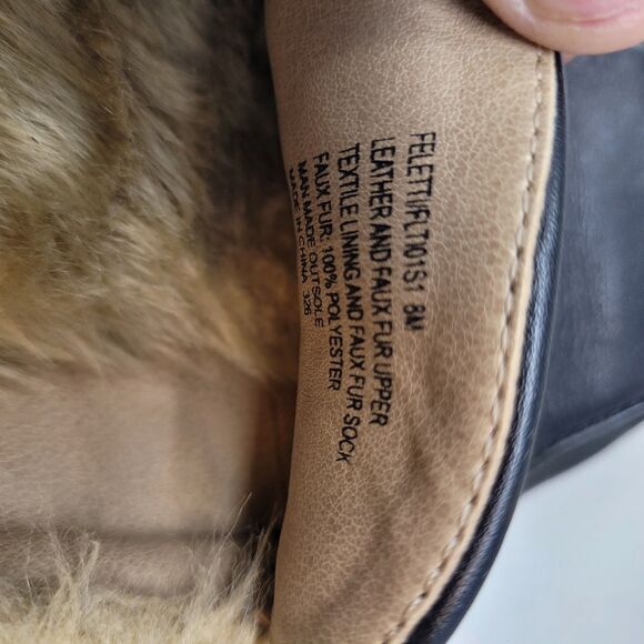 Steve Madden size 8 Raam fur Mule Klaire Leather Slide Slippers Gold Black flats - Picture 4 of 7